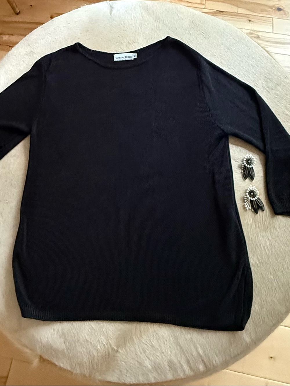Women's Black Lightweight Crewneck Sweater - Picture 2 of 4
